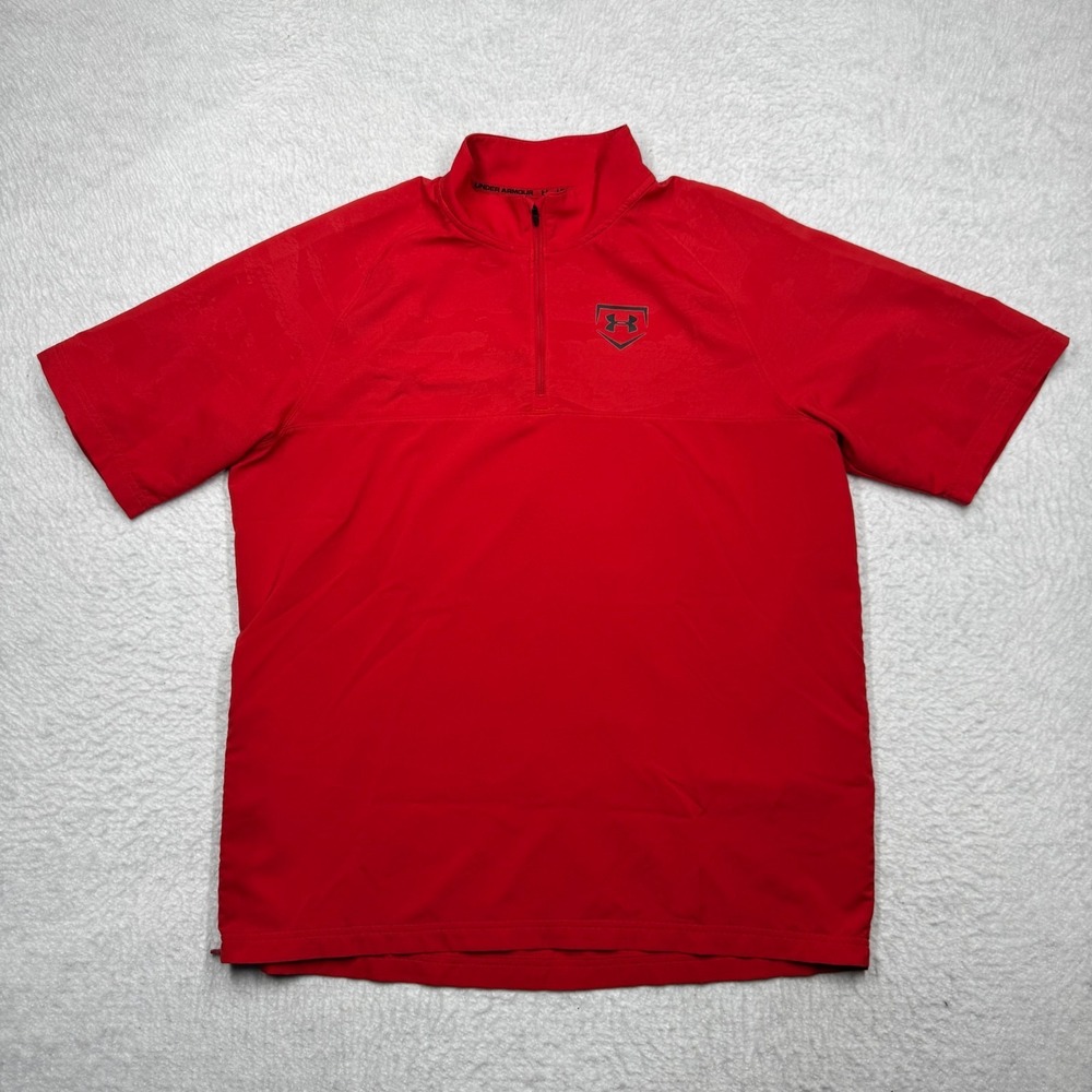 Under Armour Red Batting Cage Short Sleeve Baseball 1/4 Zip 1281135 Heat Men's L